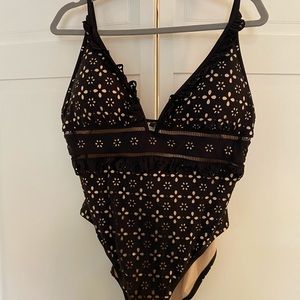J.Crew Laser Cut Black Eyelet Swimsuit — 16 NWT